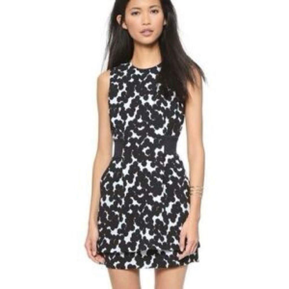 A.L.C. Black and White Print Silk Tiered Mini Dress
